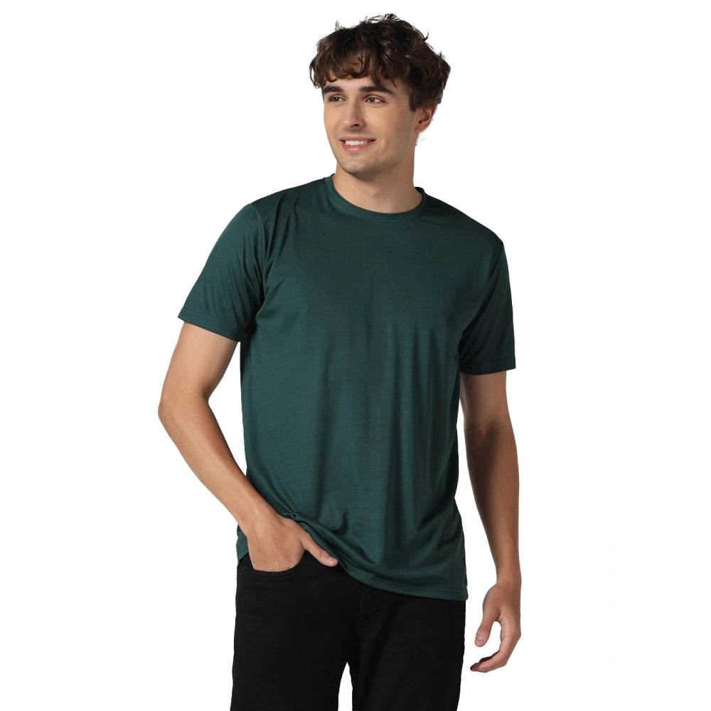 Generic Men's Casual Half Sleeve Solid Polyester Round Neck T-shirt (Green) - MYLUXURY LANE ENTERPRISE