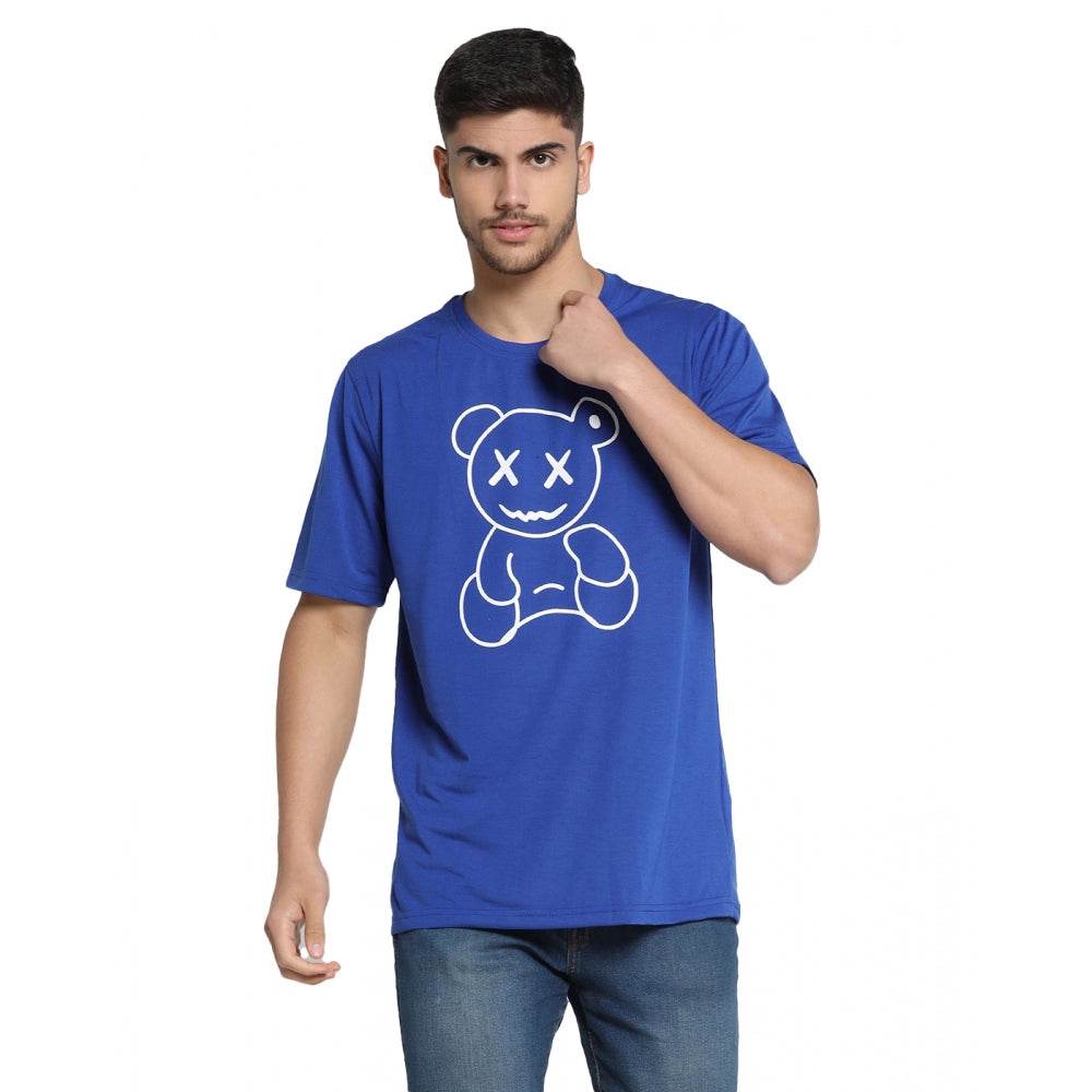 Generic Men's Casual Half Sleeve Printed Cotton Blended Round Neck T-shirt (Royal) - MYLUXURY LANE ENTERPRISE