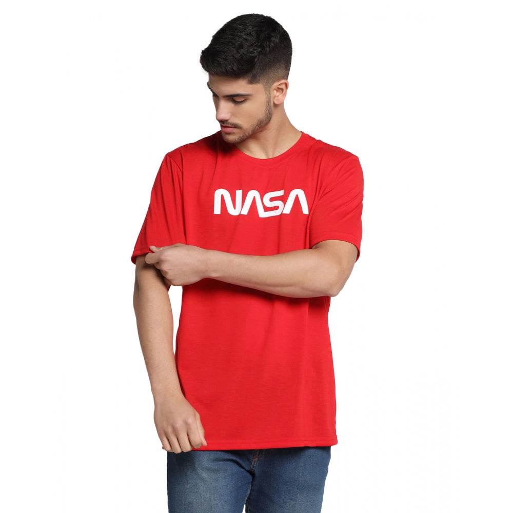 Generic Men's Casual Half Sleeve Printed Cotton Blended Round Neck T-shirt (Red) - MYLUXURY LANE ENTERPRISE