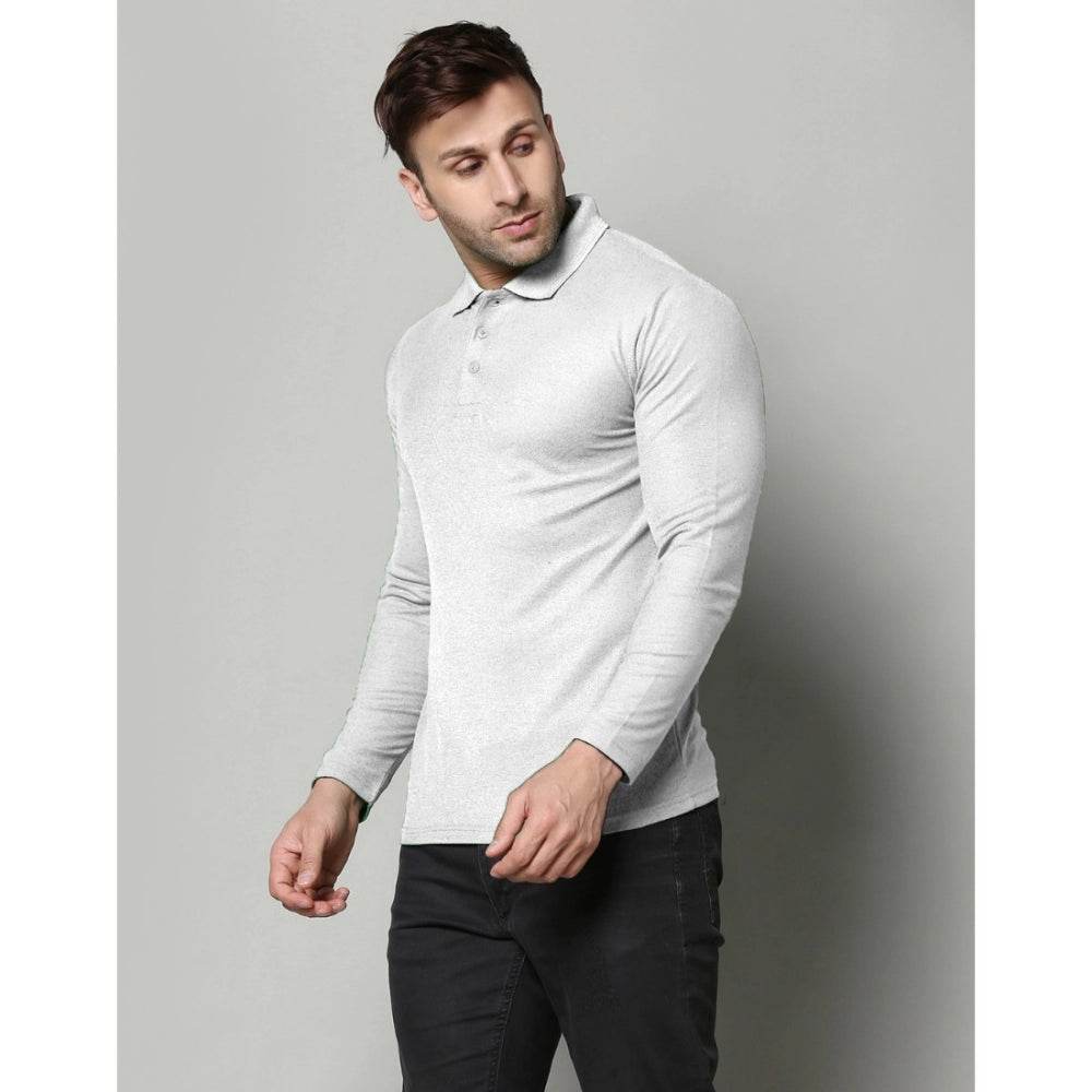 Generic Men's Casual Full Sleeve Solid Cotton Blended Polo Neck T-shirt (L.Grey) - MYLUXURY LANE ENTERPRISE