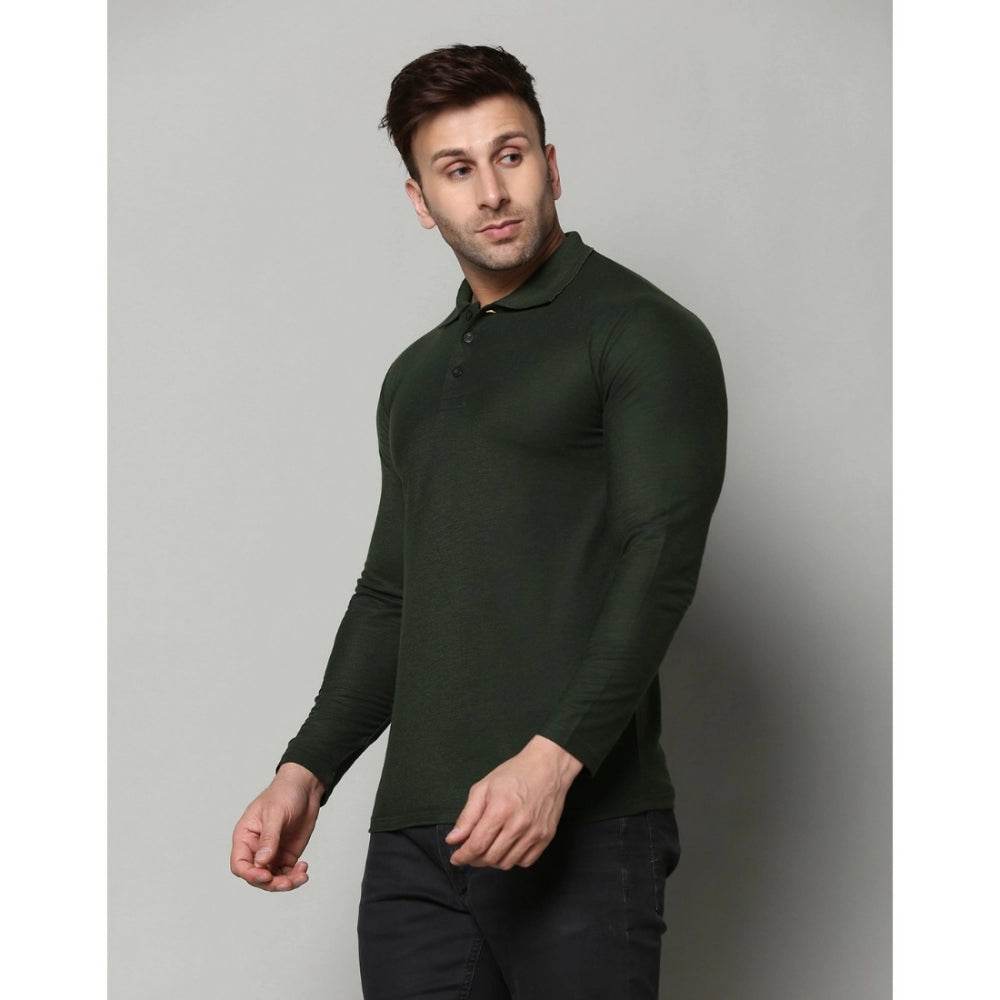 Generic Men's Casual Full Sleeve Solid Cotton Blended Polo Neck T-shirt (B.Green) - MYLUXURY LANE ENTERPRISE