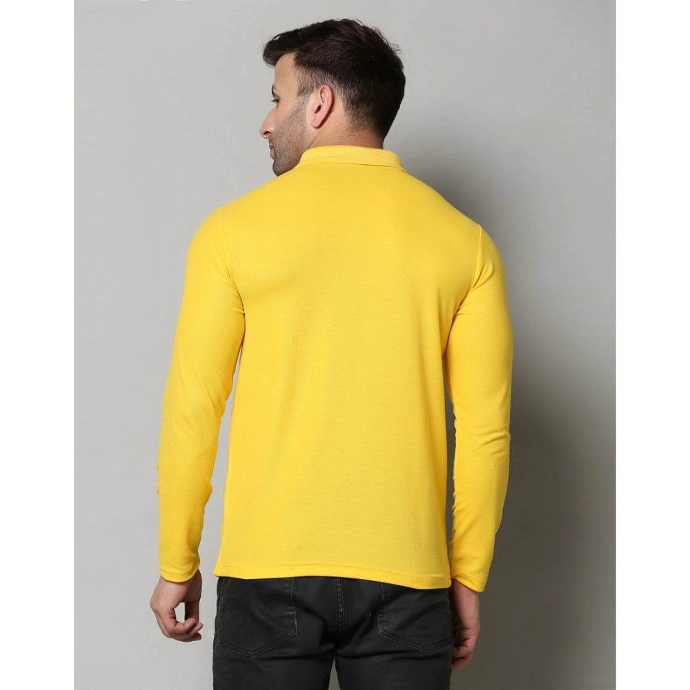 Generic Men's Casual Full Sleeve Solid Cotton Blended Polo Neck T-shirt (Yellow) - MYLUXURY LANE ENTERPRISE