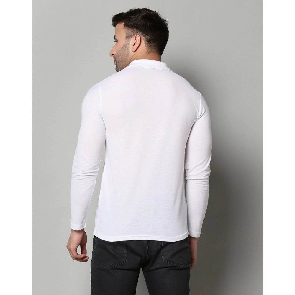 Generic Men's Casual Full Sleeve Solid Cotton Blended Polo Neck T-shirt (White) - MYLUXURY LANE ENTERPRISE