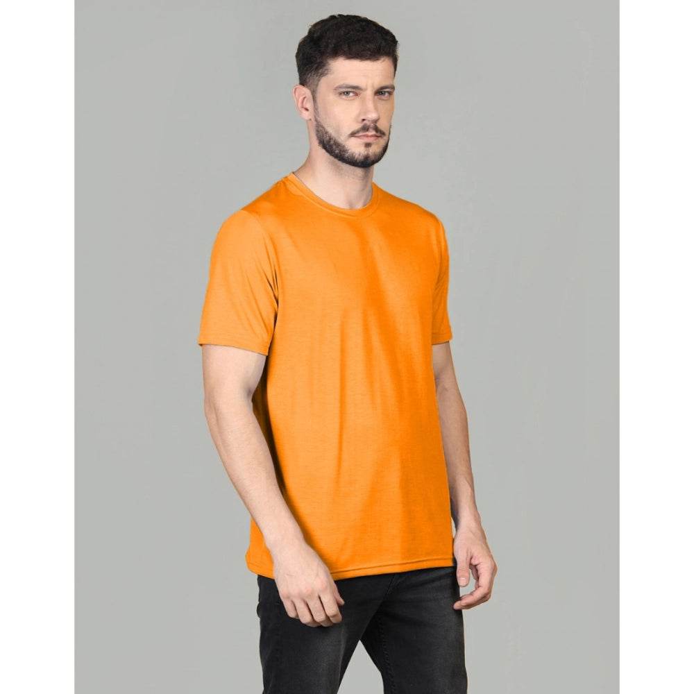 Generic Men's Casual Half Sleeve Solid Cotton Blended Round Neck T-shirt (Orange) - MYLUXURY LANE ENTERPRISE