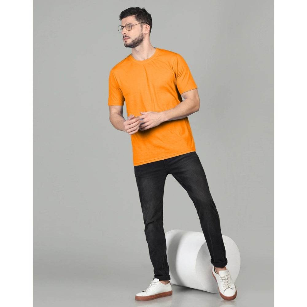 Generic Men's Casual Half Sleeve Solid Cotton Blended Round Neck T-shirt (Orange) - MYLUXURY LANE ENTERPRISE