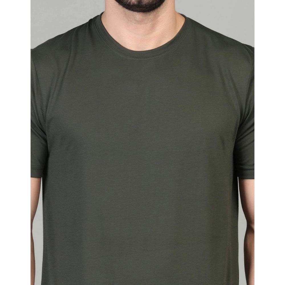 Generic Men's Casual Half Sleeve Solid Cotton Blended Round Neck T-shirt (D.Grey) - MYLUXURY LANE ENTERPRISE