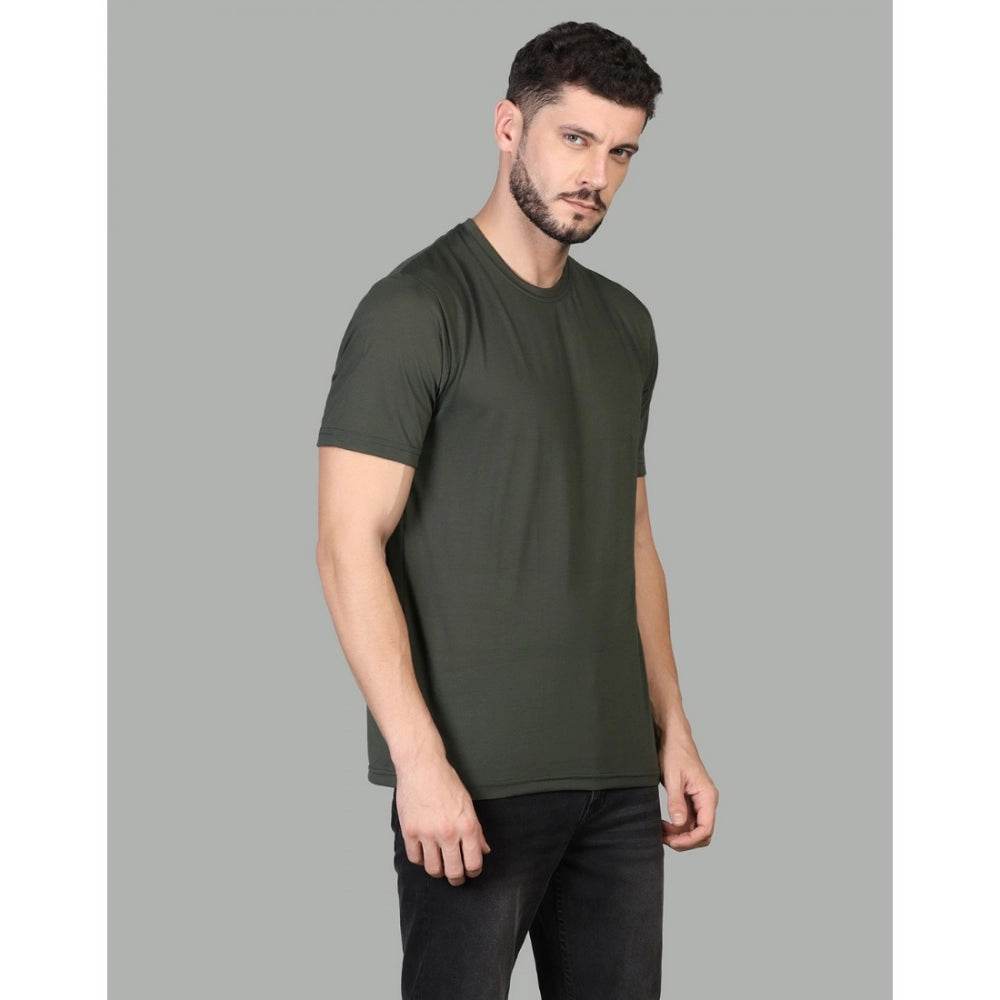 Generic Men's Casual Half Sleeve Solid Cotton Blended Round Neck T-shirt (D.Grey) - MYLUXURY LANE ENTERPRISE