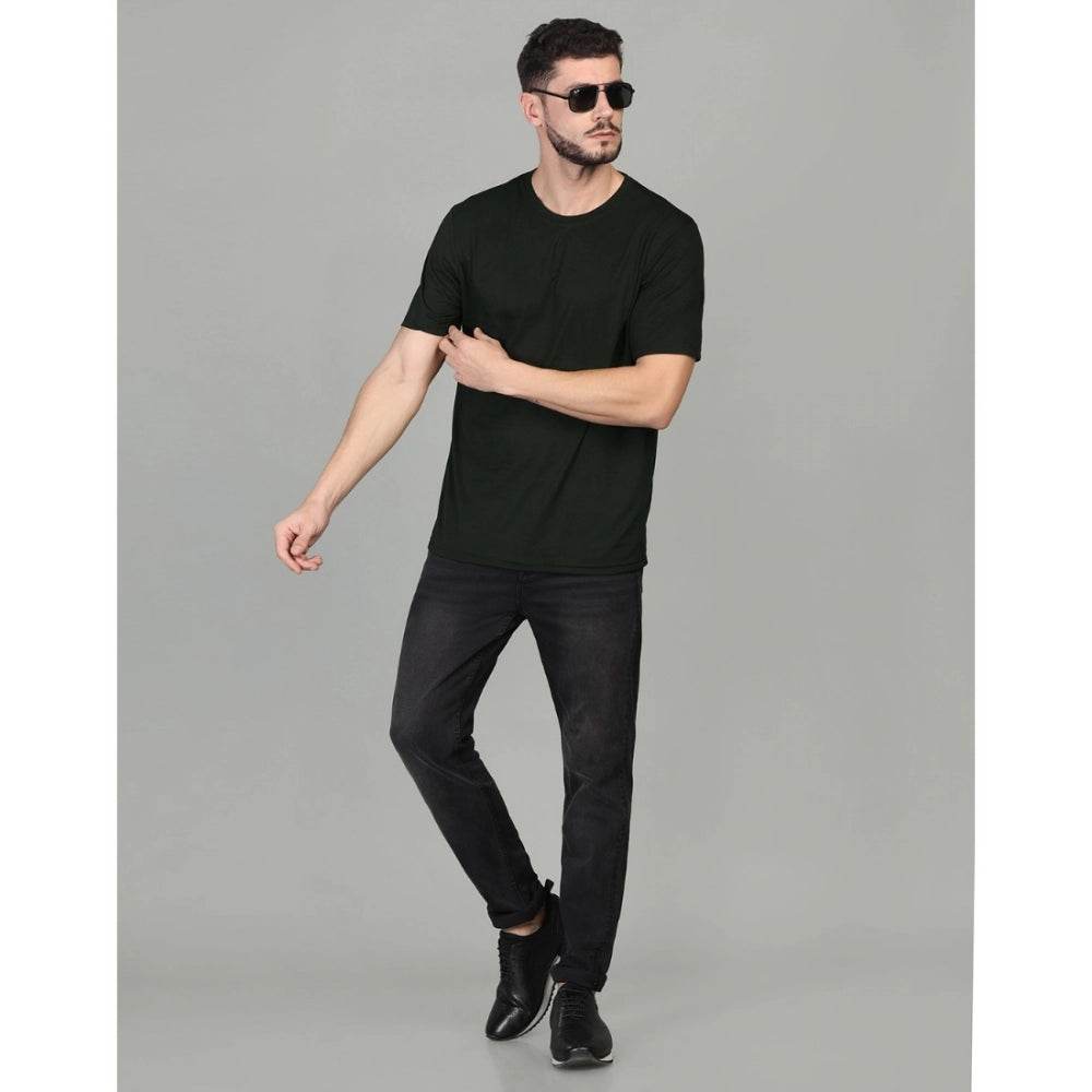 Generic Men's Casual Half Sleeve Solid Cotton Blended Round Neck T-shirt (Green) - MYLUXURY LANE ENTERPRISE