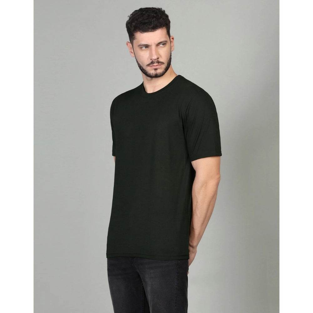 Generic Men's Casual Half Sleeve Solid Cotton Blended Round Neck T-shirt (Green) - MYLUXURY LANE ENTERPRISE