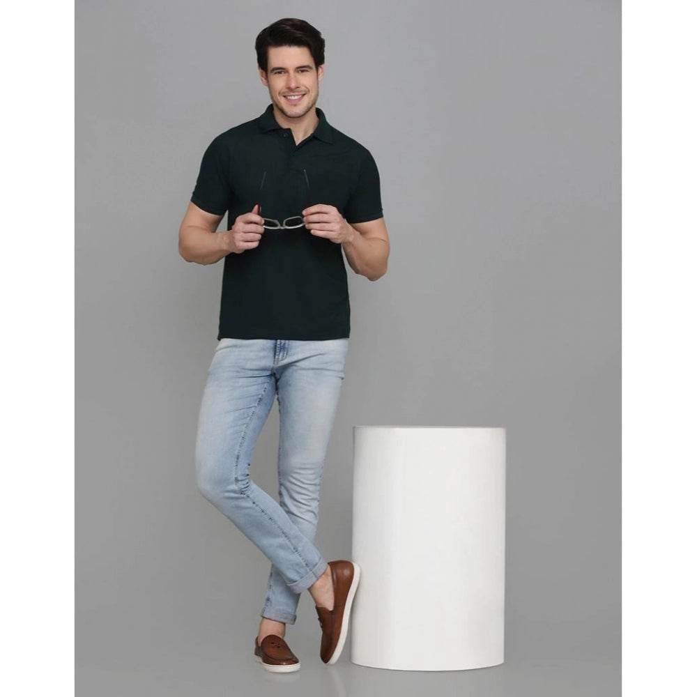 Generic Men's Casual Half Sleeve Solid Cotton Blended Polo Neck T-shirt (Green) - MYLUXURY LANE ENTERPRISE