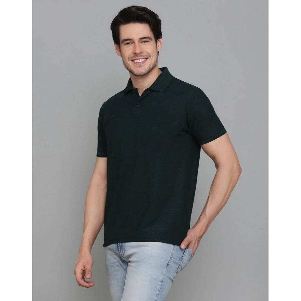 Generic Men's Casual Half Sleeve Solid Cotton Blended Polo Neck T-shirt (Green) - MYLUXURY LANE ENTERPRISE
