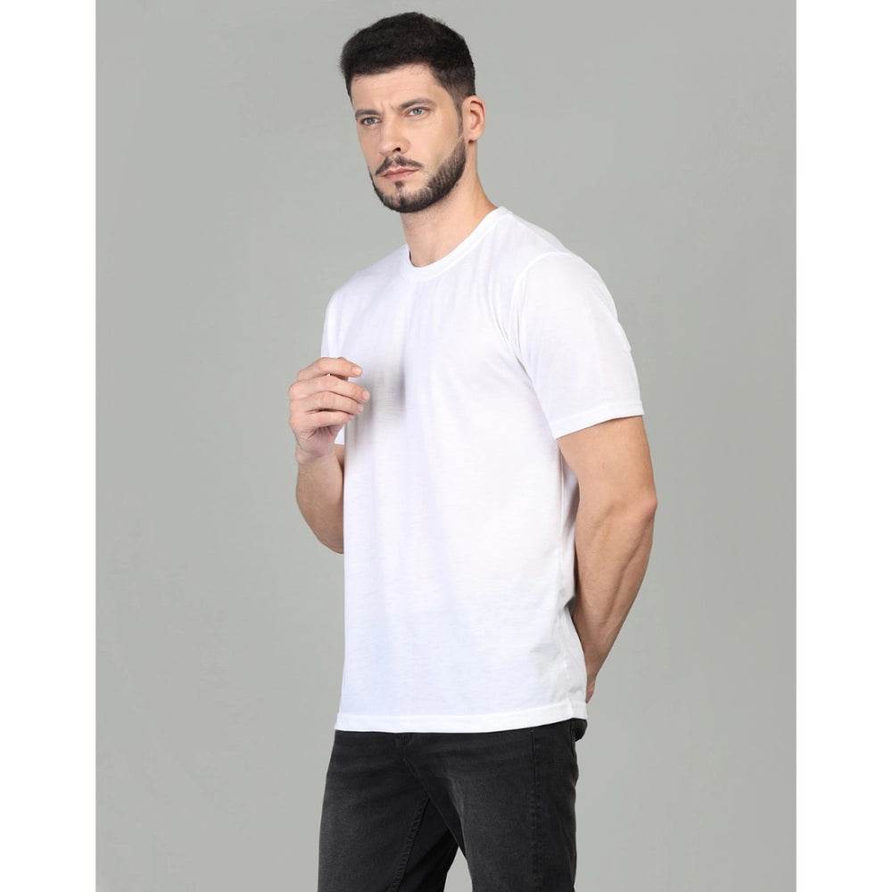 Generic Men's Casual Half Sleeve Solid Cotton Blended Round Neck T-shirt (White) - MYLUXURY LANE ENTERPRISE