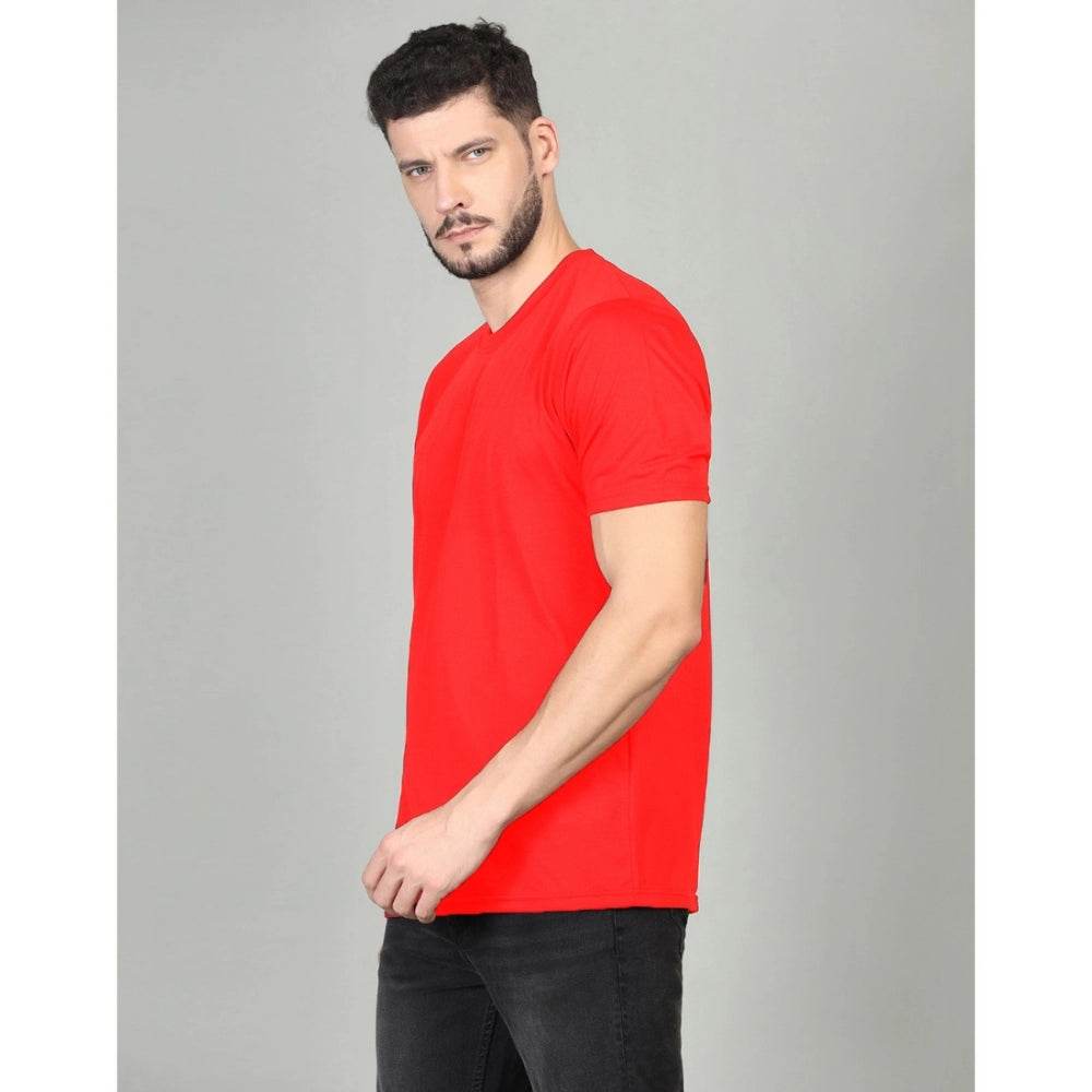 Generic Men's Casual Half Sleeve Solid Cotton Blended Round Neck T-shirt (Red) - MYLUXURY LANE ENTERPRISE