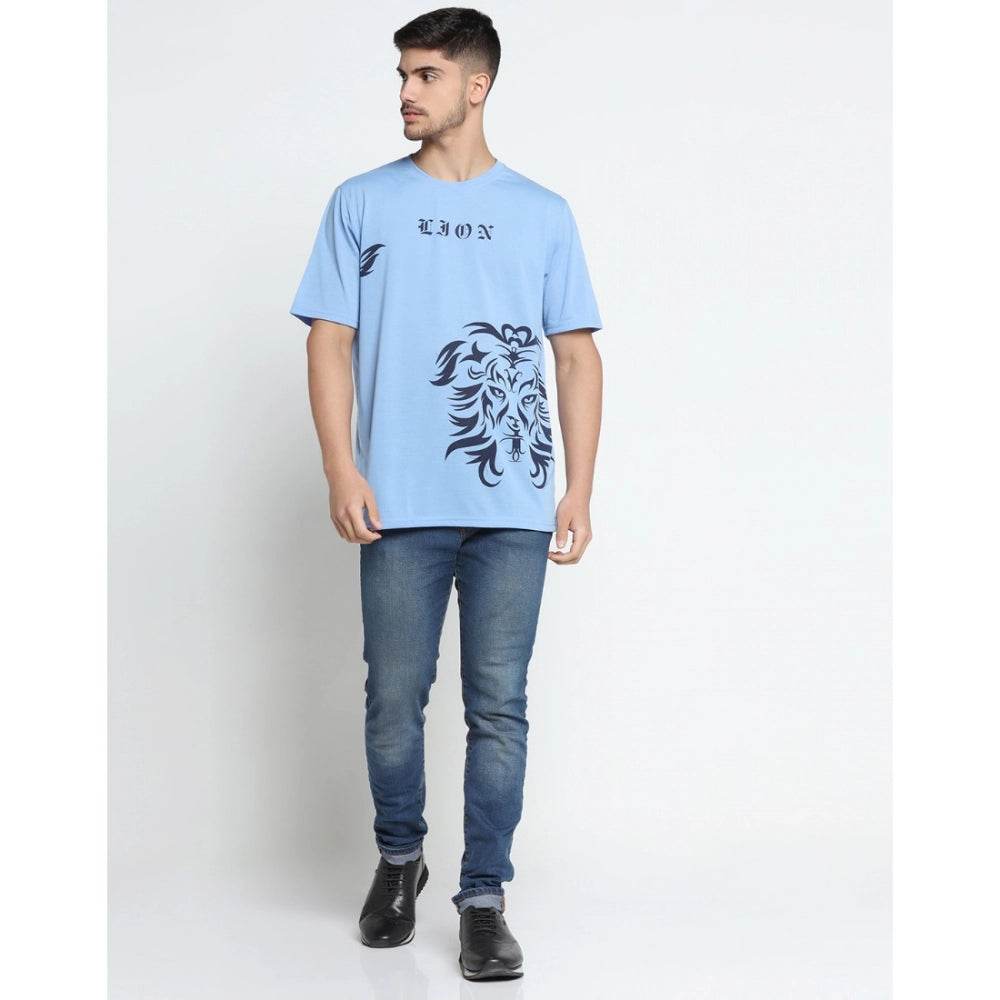 Generic Men's Casual Half Sleeve Printed Cotton Blended Round Neck T-shirt (Sky) - MYLUXURY LANE ENTERPRISE