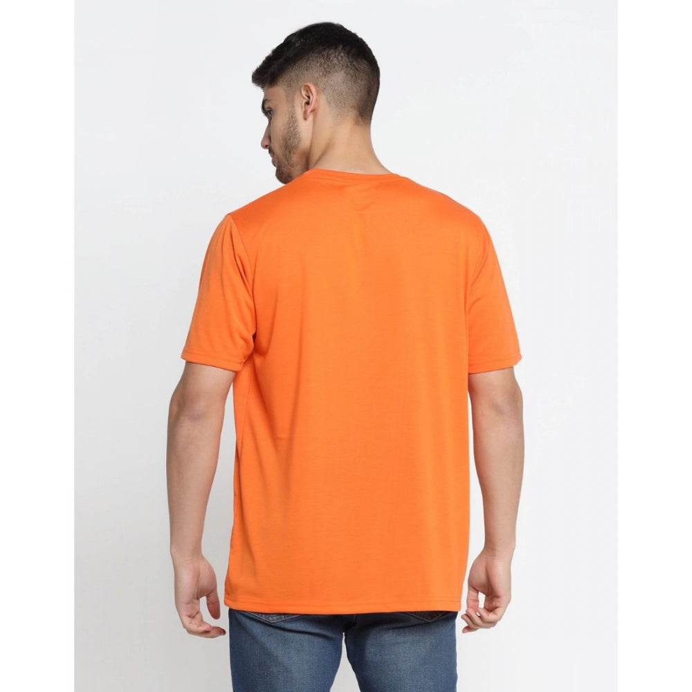 Generic Men's Casual Half Sleeve Printed Cotton Blended Round Neck T-shirt (Orange) - MYLUXURY LANE ENTERPRISE
