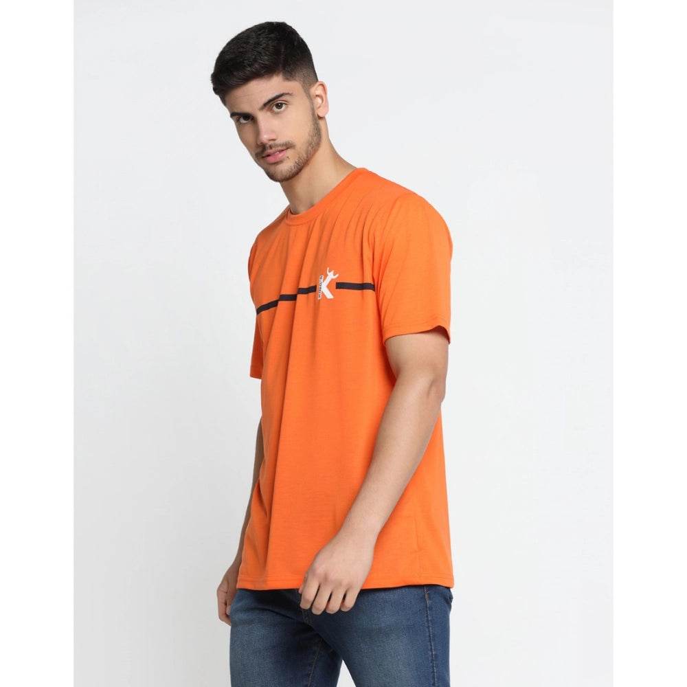 Generic Men's Casual Half Sleeve Printed Cotton Blended Round Neck T-shirt (Orange) - MYLUXURY LANE ENTERPRISE