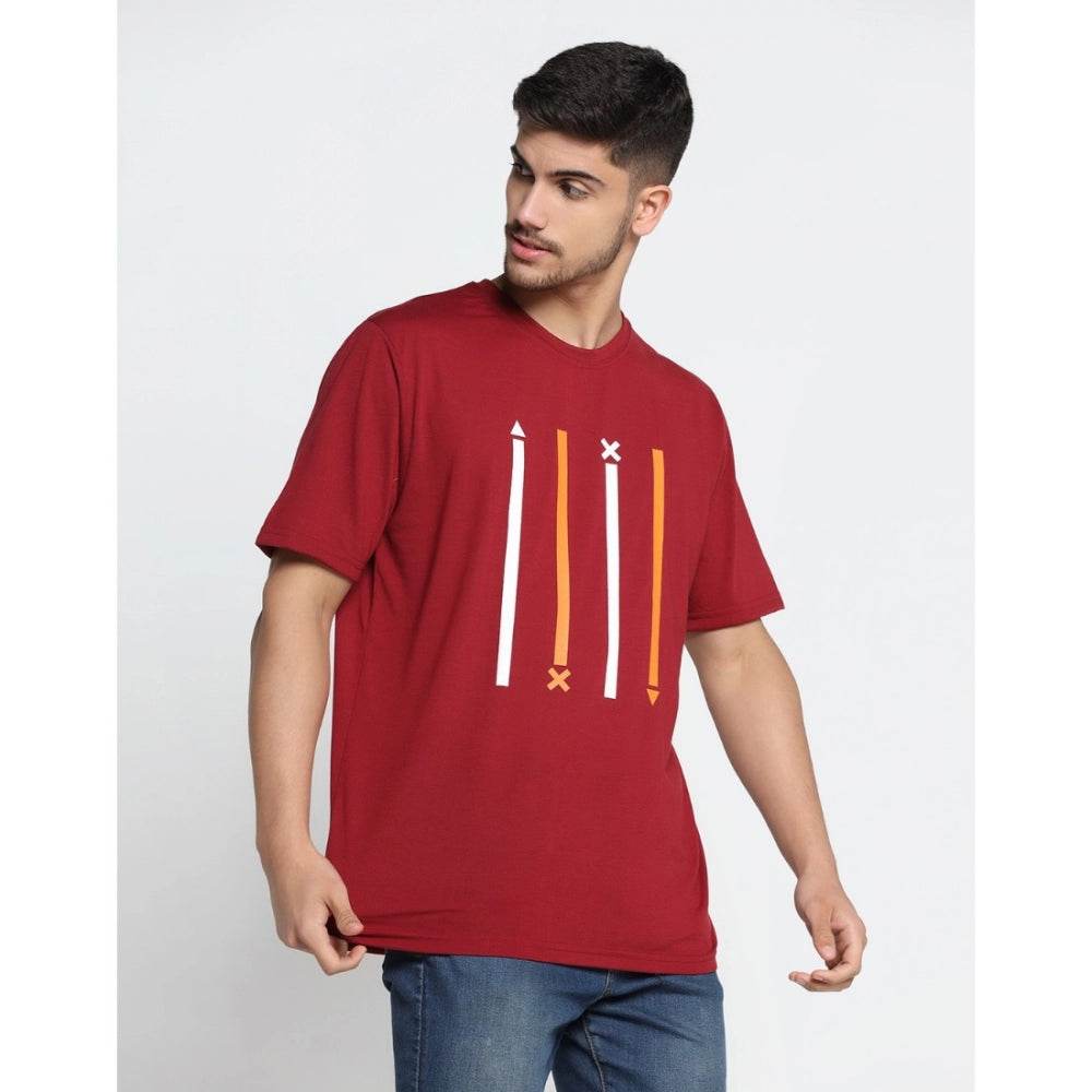 Generic Men's Casual Half Sleeve Printed Cotton Blended Round Neck T-shirt (Maroon) - MYLUXURY LANE ENTERPRISE
