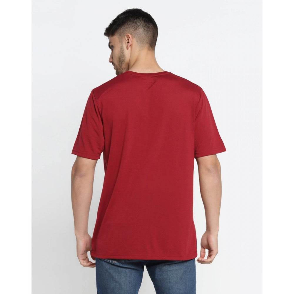 Generic Men's Casual Half Sleeve Printed Cotton Blended Round Neck T-shirt (Maroon) - MYLUXURY LANE ENTERPRISE
