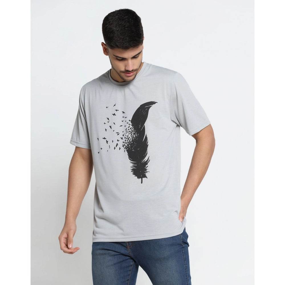 Generic Men's Casual Half Sleeve Printed Cotton Blended Round Neck T-shirt (L.Grey) - MYLUXURY LANE ENTERPRISE