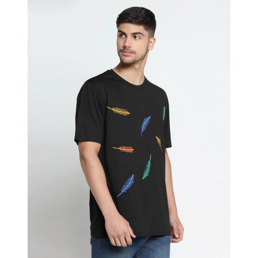 Generic Men's Casual Half Sleeve Printed Cotton Blended Round Neck T-shirt (Black) - MYLUXURY LANE ENTERPRISE