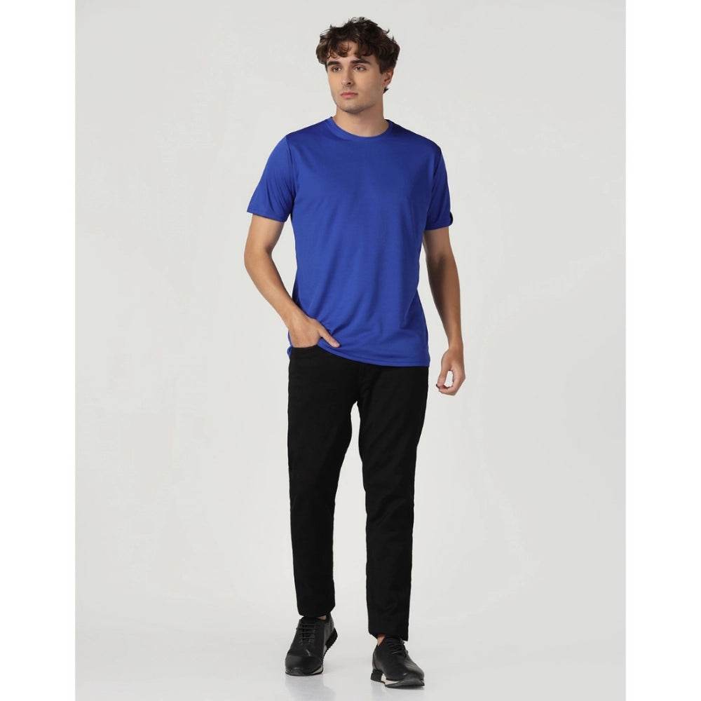 Generic Men's Casual Half Sleeve Solid Polyester Round Neck T-shirt (Royal) - MYLUXURY LANE ENTERPRISE