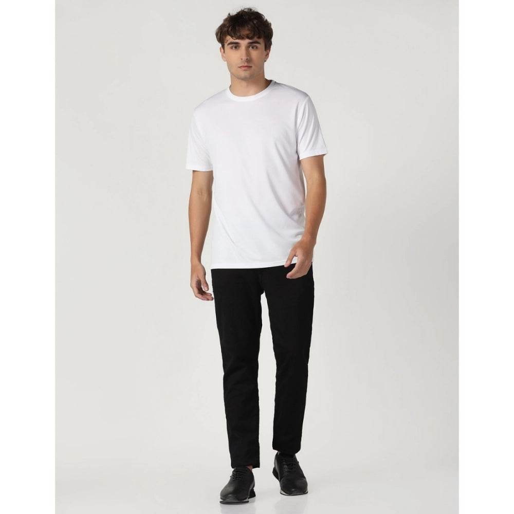 Generic Men's Casual Half Sleeve Solid Polyester Round Neck T-shirt (White) - MYLUXURY LANE ENTERPRISE