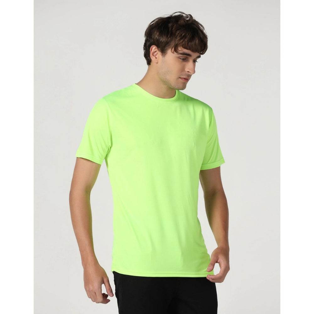 Generic Men's Casual Half Sleeve Solid Polyester Round Neck T-shirt (Neon) - MYLUXURY LANE ENTERPRISE
