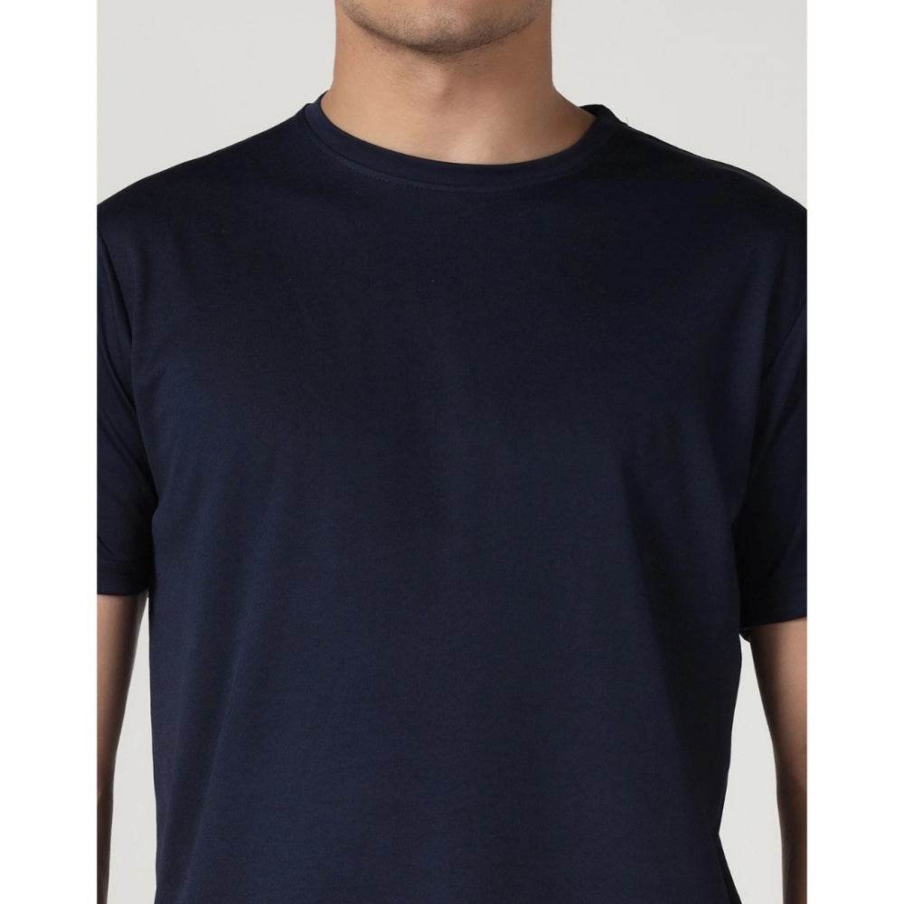 Generic Men's Casual Half Sleeve Solid Polyester Round Neck T-shirt (Navy) - MYLUXURY LANE ENTERPRISE