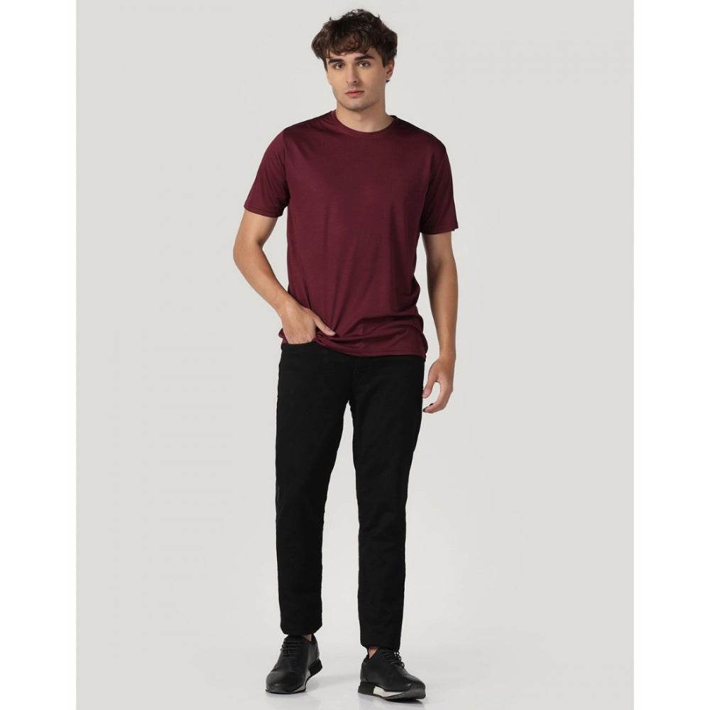 Generic Men's Casual Half Sleeve Solid Polyester Round Neck T-shirt (Maron) - MYLUXURY LANE ENTERPRISE