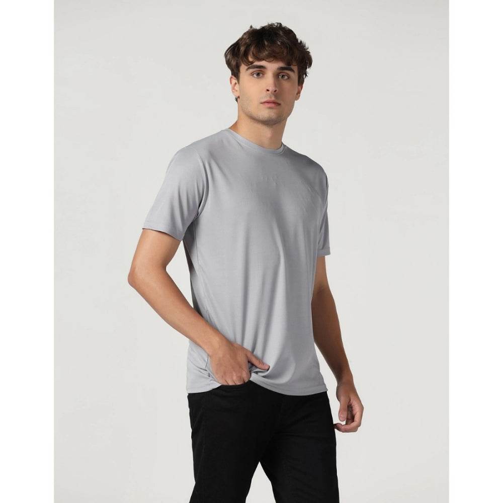 Generic Men's Casual Half Sleeve Solid Polyester Round Neck T-shirt (Lgrey) - MYLUXURY LANE ENTERPRISE