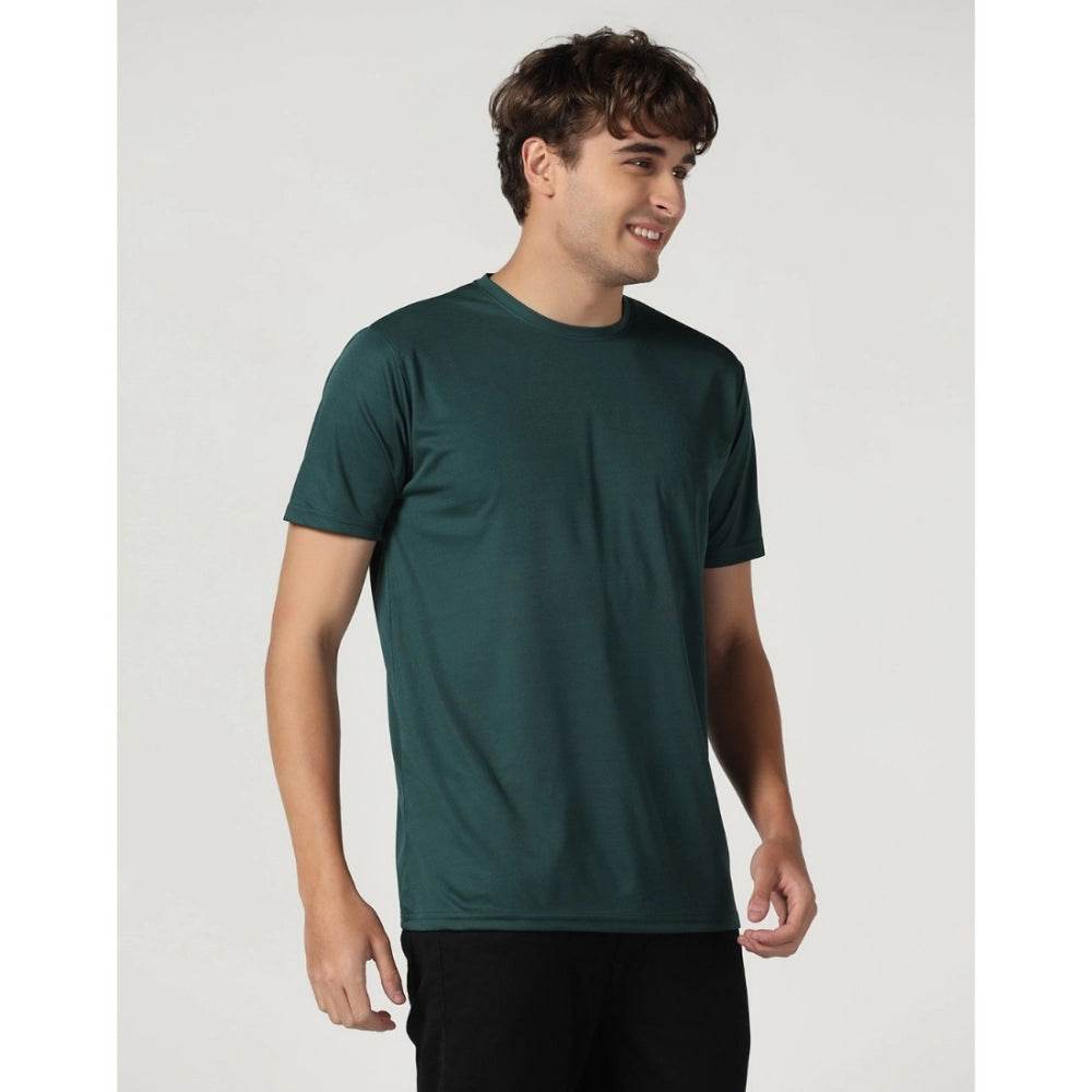 Generic Men's Casual Half Sleeve Solid Polyester Round Neck T-shirt (Green) - MYLUXURY LANE ENTERPRISE