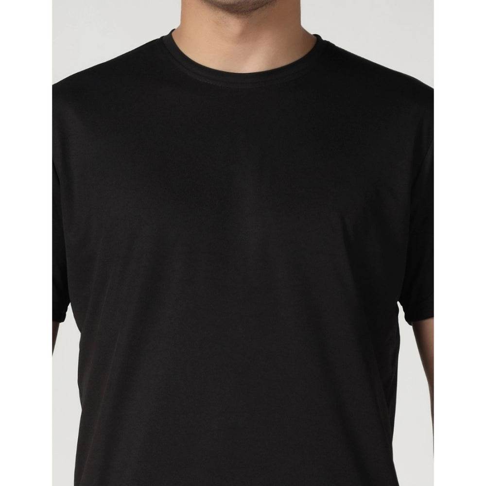 Generic Men's Casual Half Sleeve Solid Polyester Round Neck T-shirt (Black) - MYLUXURY LANE ENTERPRISE