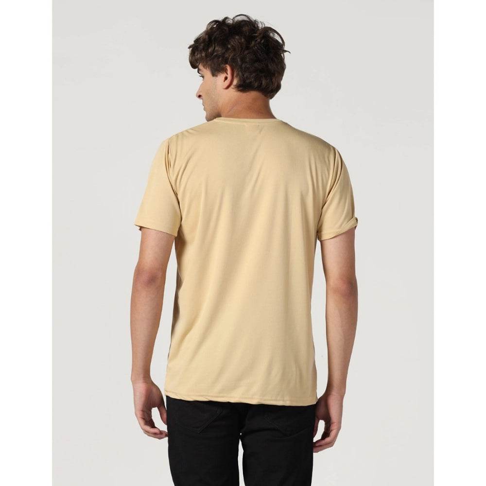 Generic Men's Casual Half Sleeve Solid Polyester Round Neck T-shirt (Beige) - MYLUXURY LANE ENTERPRISE