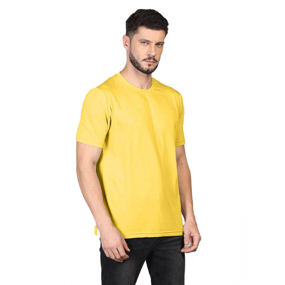 Generic Men's Casual Half Sleeve Solid Cotton Blended Round Neck T-shirt (Yellow) - MYLUXURY LANE ENTERPRISE