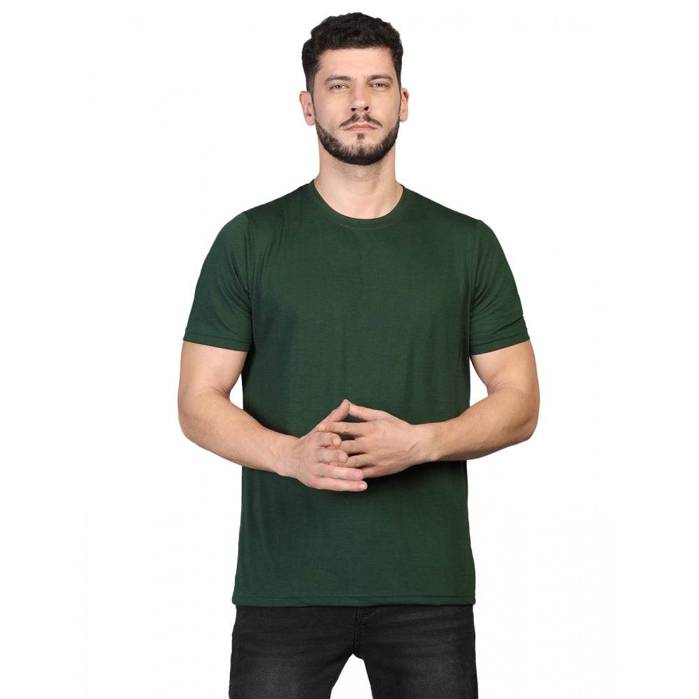 Generic Men's Casual Half Sleeve Solid Cotton Blended Round Neck T-shirt (B.Green) - MYLUXURY LANE ENTERPRISE