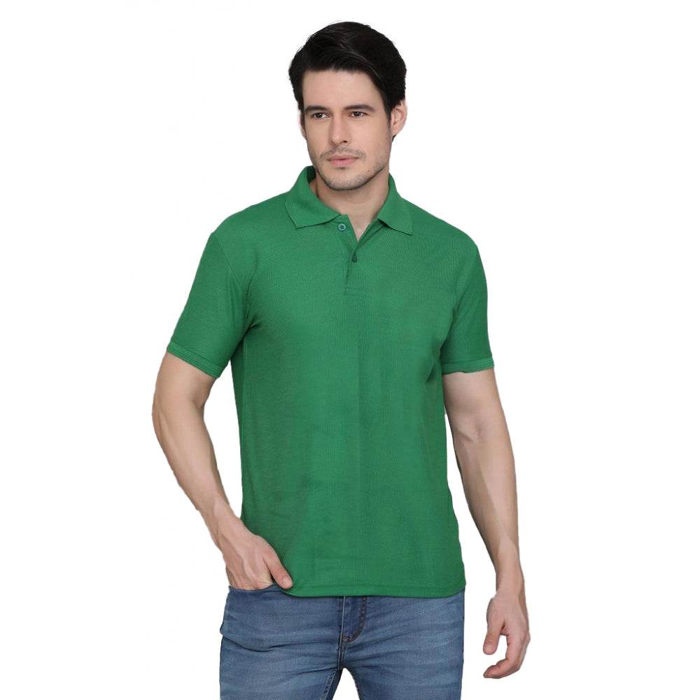 Generic Men's Casual Half Sleeve Solid Cotton Blended Polo Neck T-shirt (Green) - MYLUXURY LANE ENTERPRISE