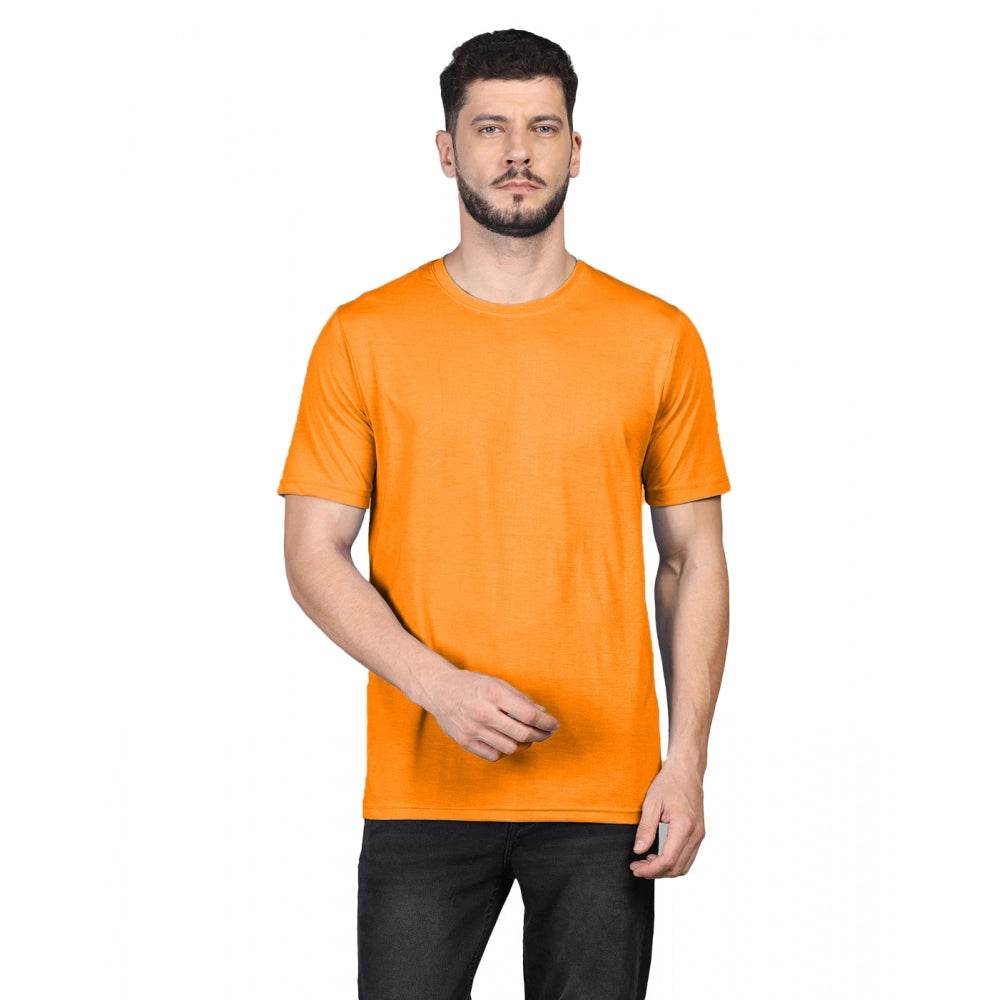 Generic Men's Casual Half Sleeve Solid Cotton Blended Round Neck T-shirt (Orange) - MYLUXURY LANE ENTERPRISE