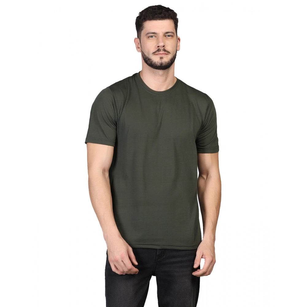 Generic Men's Casual Half Sleeve Solid Cotton Blended Round Neck T-shirt (D.Grey) - MYLUXURY LANE ENTERPRISE