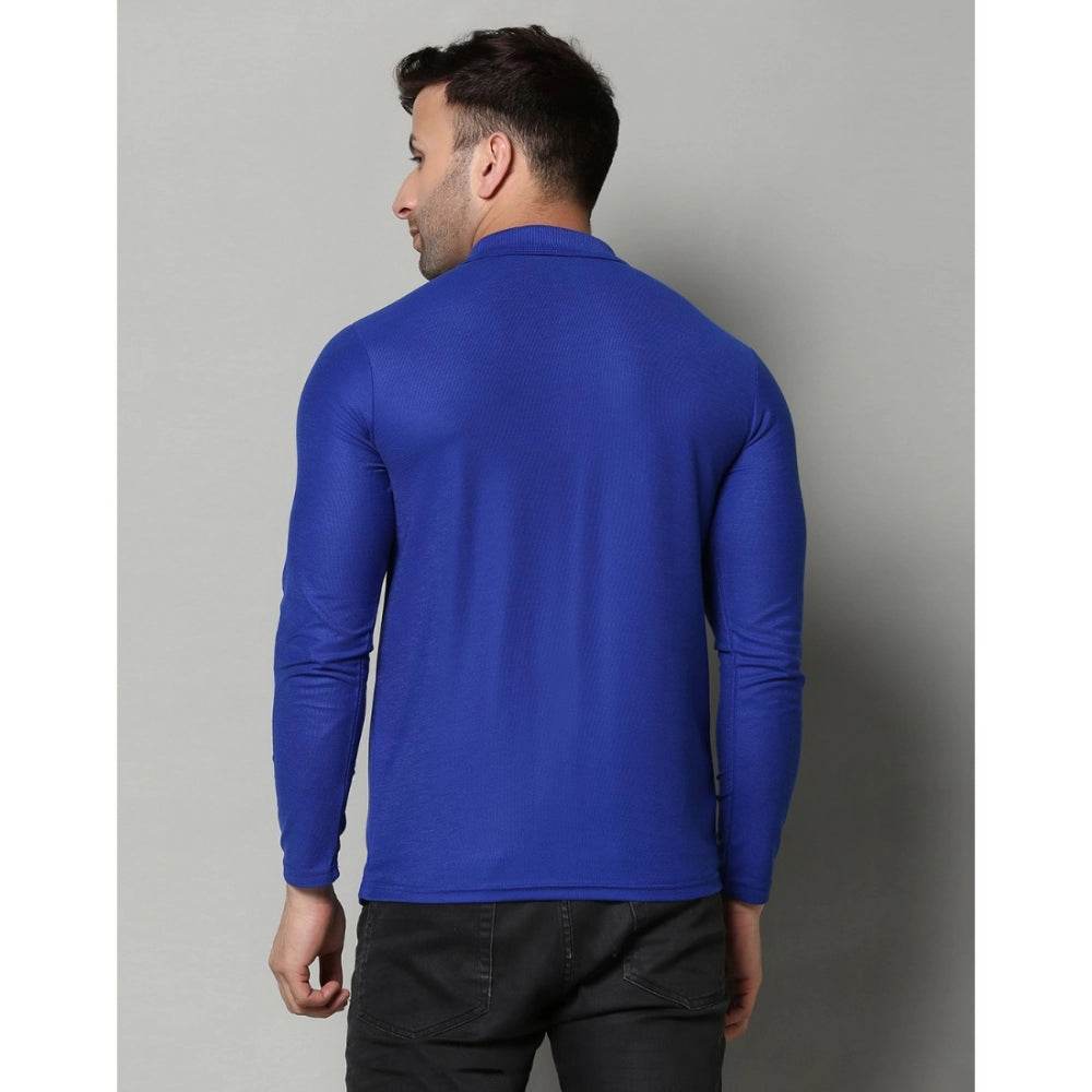 Generic Men's Casual Full Sleeve Solid Cotton Blended Polo Neck T-shirt (Royal) - MYLUXURY LANE ENTERPRISE