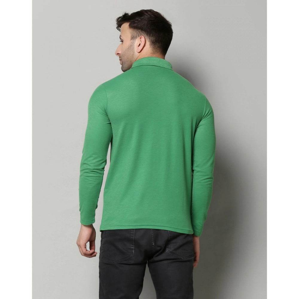 Generic Men's Casual Full Sleeve Solid Cotton Blended Polo Neck T-shirt (P.Green) - MYLUXURY LANE ENTERPRISE