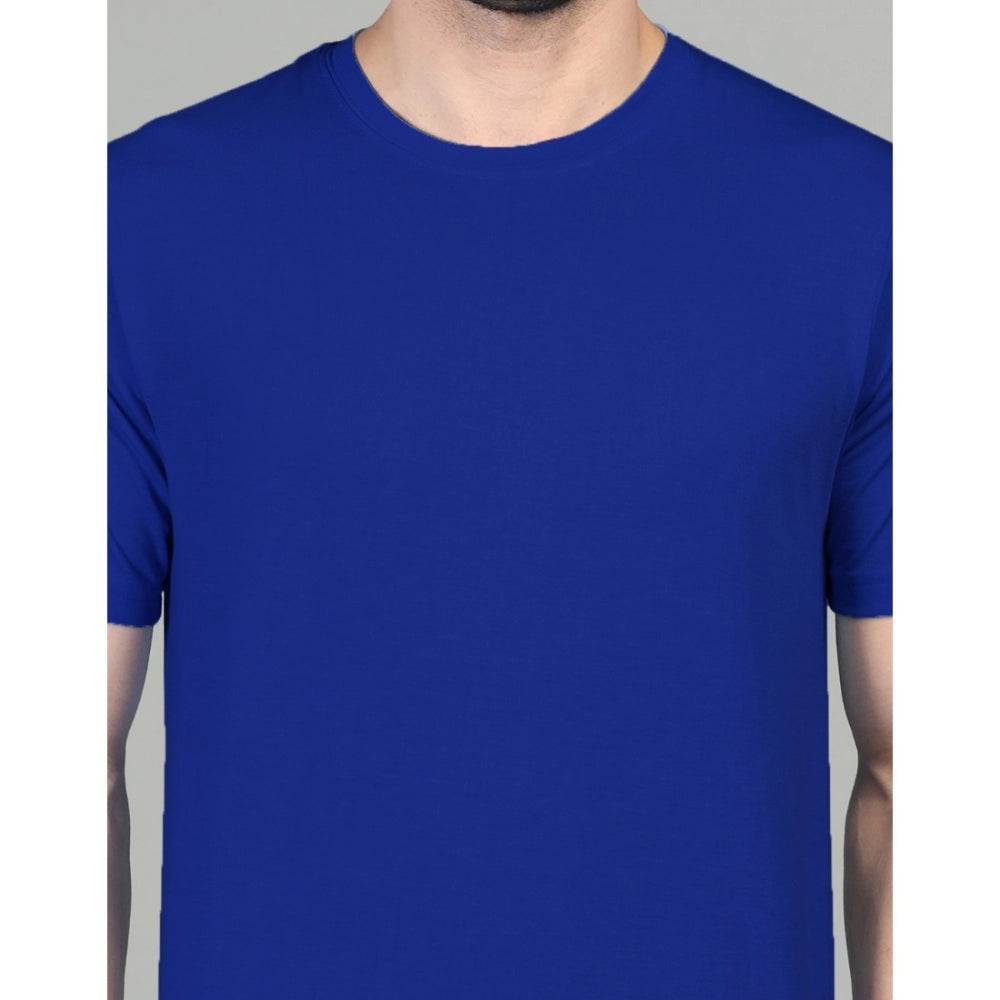 Generic Men's Casual Half Sleeve Solid Cotton Blended Round Neck T-shirt (Royal) - MYLUXURY LANE ENTERPRISE