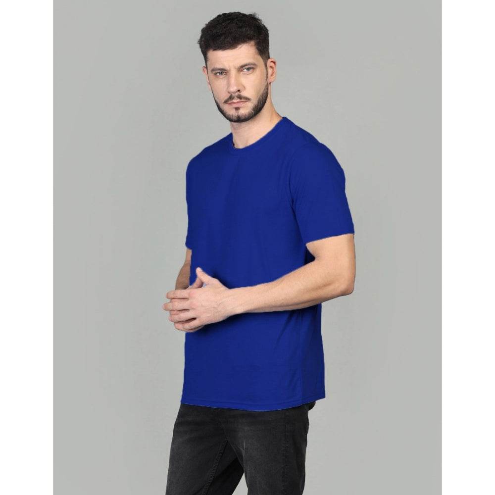 Generic Men's Casual Half Sleeve Solid Cotton Blended Round Neck T-shirt (Royal) - MYLUXURY LANE ENTERPRISE