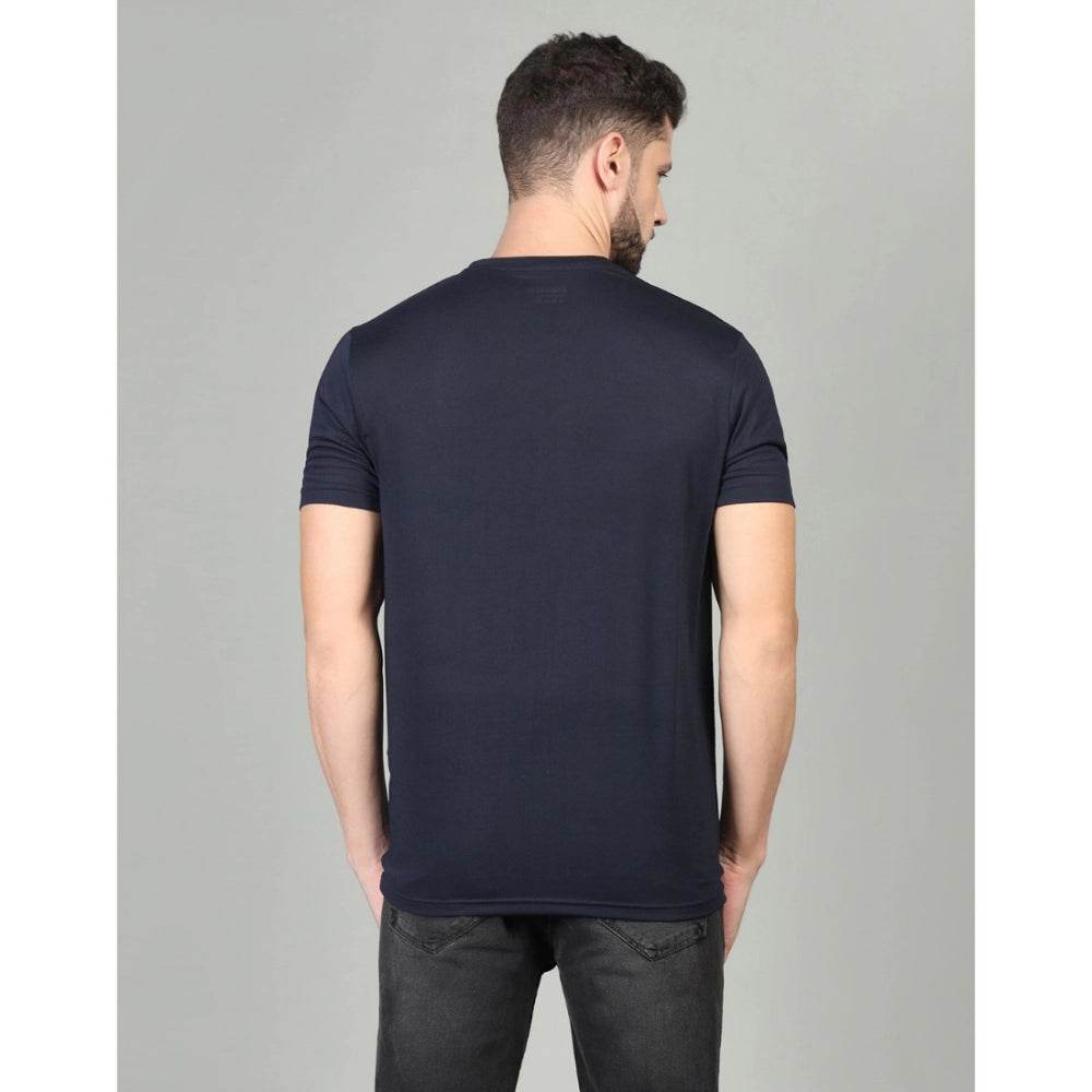 Generic Men's Casual Half Sleeve Solid Cotton Blended Round Neck T-shirt (Dark Blue) - MYLUXURY LANE ENTERPRISE