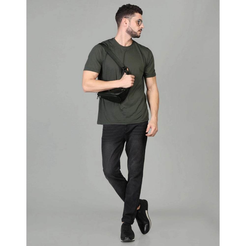 Generic Men's Casual Half Sleeve Solid Cotton Blended Round Neck T-shirt (D.Grey) - MYLUXURY LANE ENTERPRISE