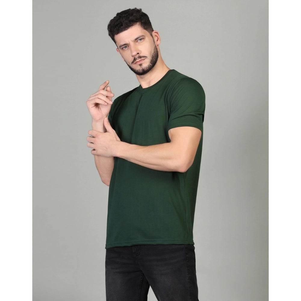 Generic Men's Casual Half Sleeve Solid Cotton Blended Round Neck T-shirt (B.Green) - MYLUXURY LANE ENTERPRISE
