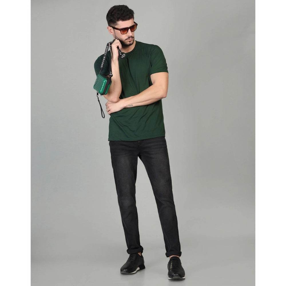 Generic Men's Casual Half Sleeve Solid Cotton Blended Round Neck T-shirt (B.Green) - MYLUXURY LANE ENTERPRISE