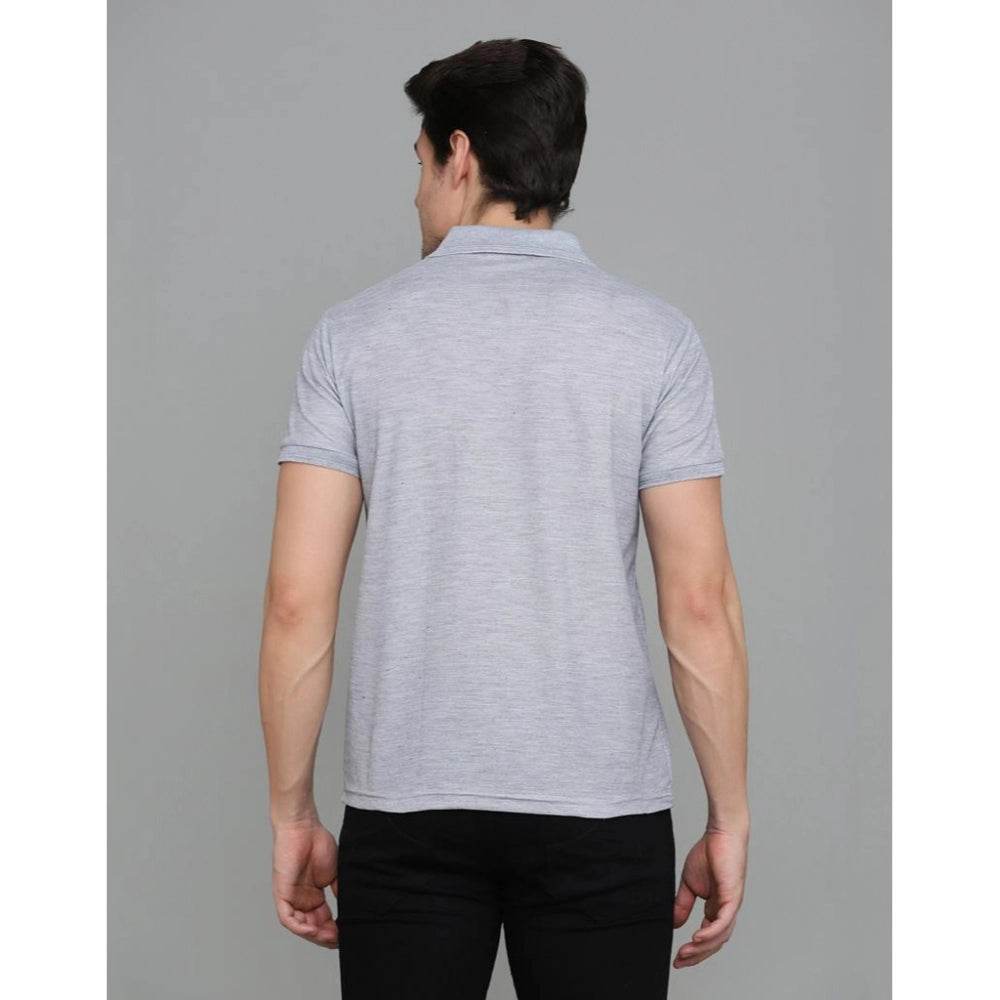 Generic Men's Casual Half Sleeve Solid Cotton Blended Polo Neck T-shirt (Grey) - MYLUXURY LANE ENTERPRISE