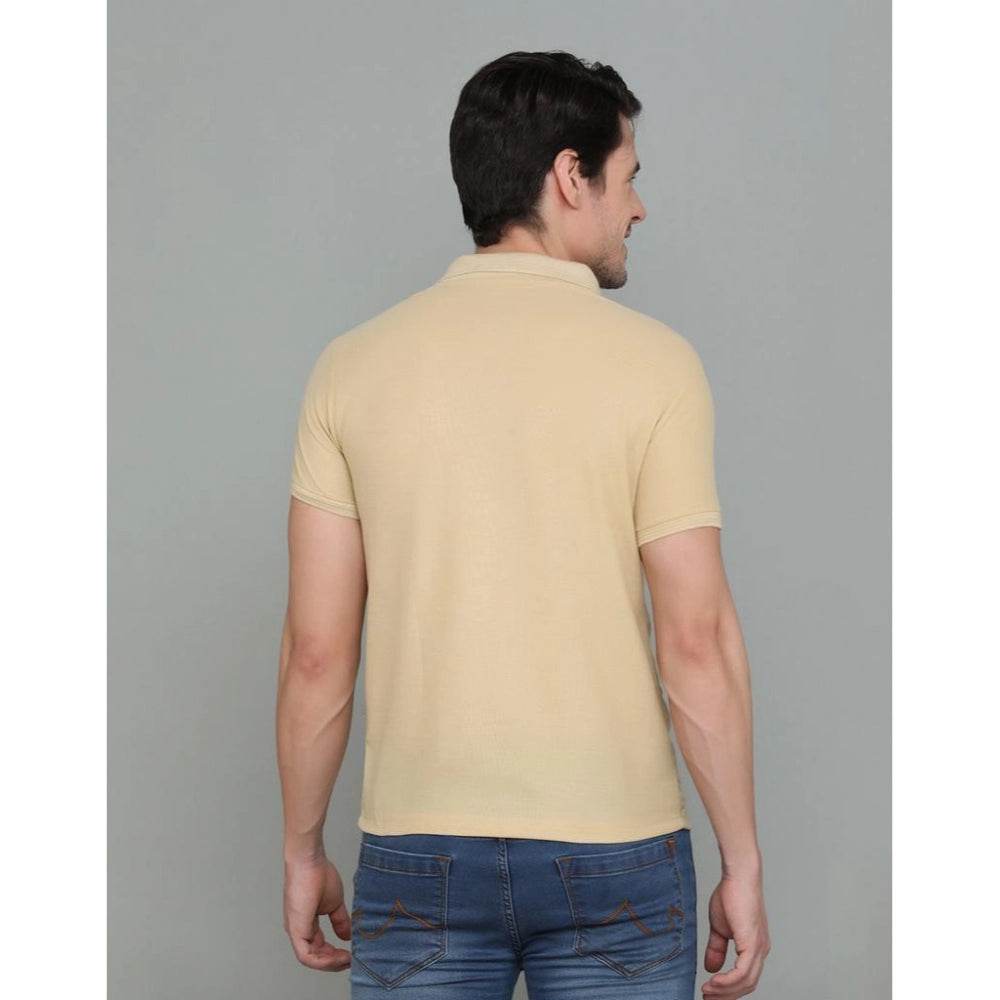 Generic Men's Casual Half Sleeve Solid Cotton Blended Polo Neck T-shirt (Beige) - MYLUXURY LANE ENTERPRISE