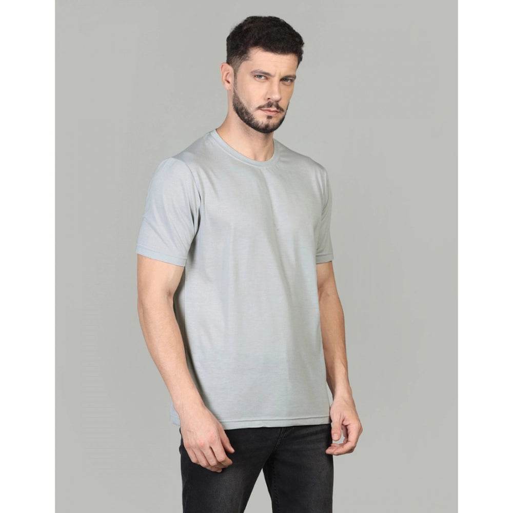 Generic Men's Casual Half Sleeve Solid Cotton Blended Round Neck T-shirt (Grey) - MYLUXURY LANE ENTERPRISE