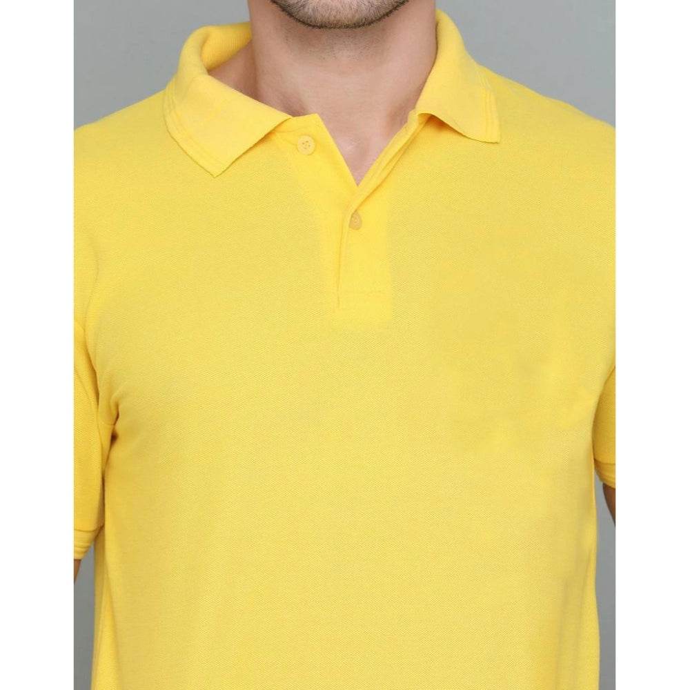 Generic Men's Casual Half Sleeve Solid Cotton Blended Polo Neck T-shirt (Yellow) - MYLUXURY LANE ENTERPRISE